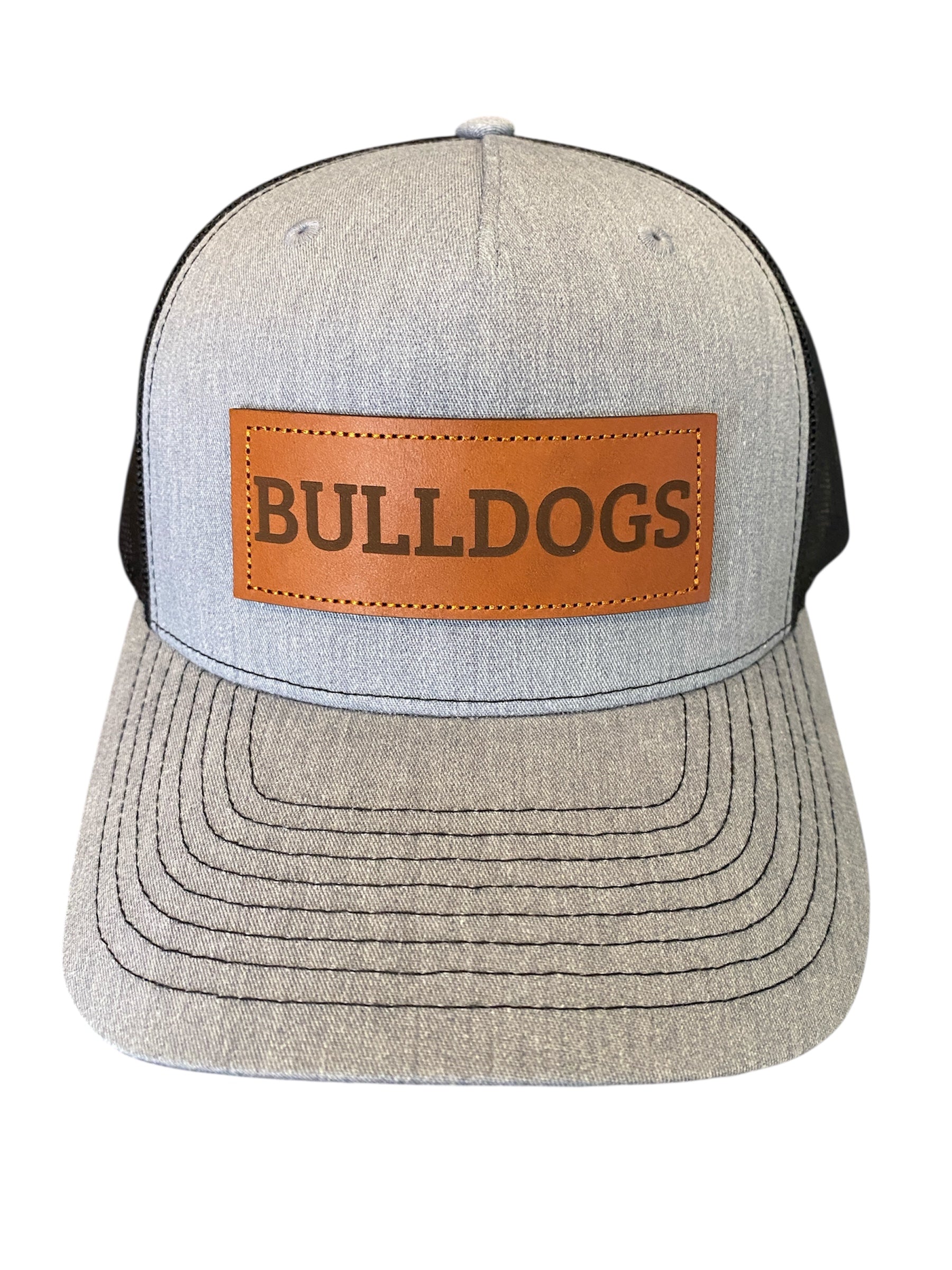 Leather patch BULLDOGS trucker hat in heather gray/black mesh
