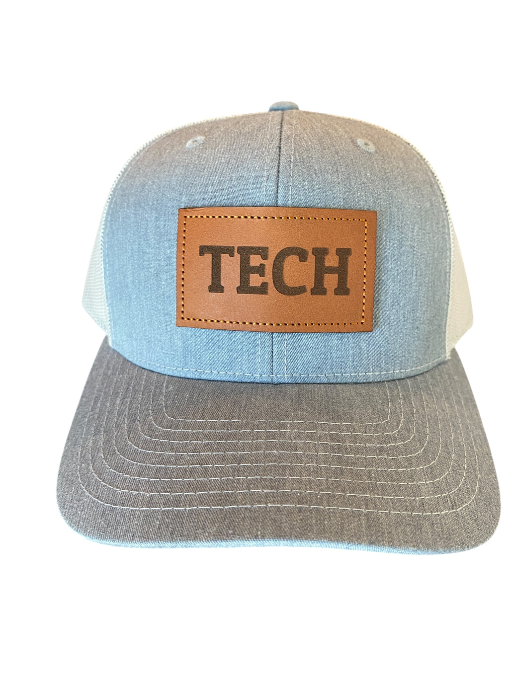 Leather Patch TECH Trucker Hat in heather gray/gray mesh