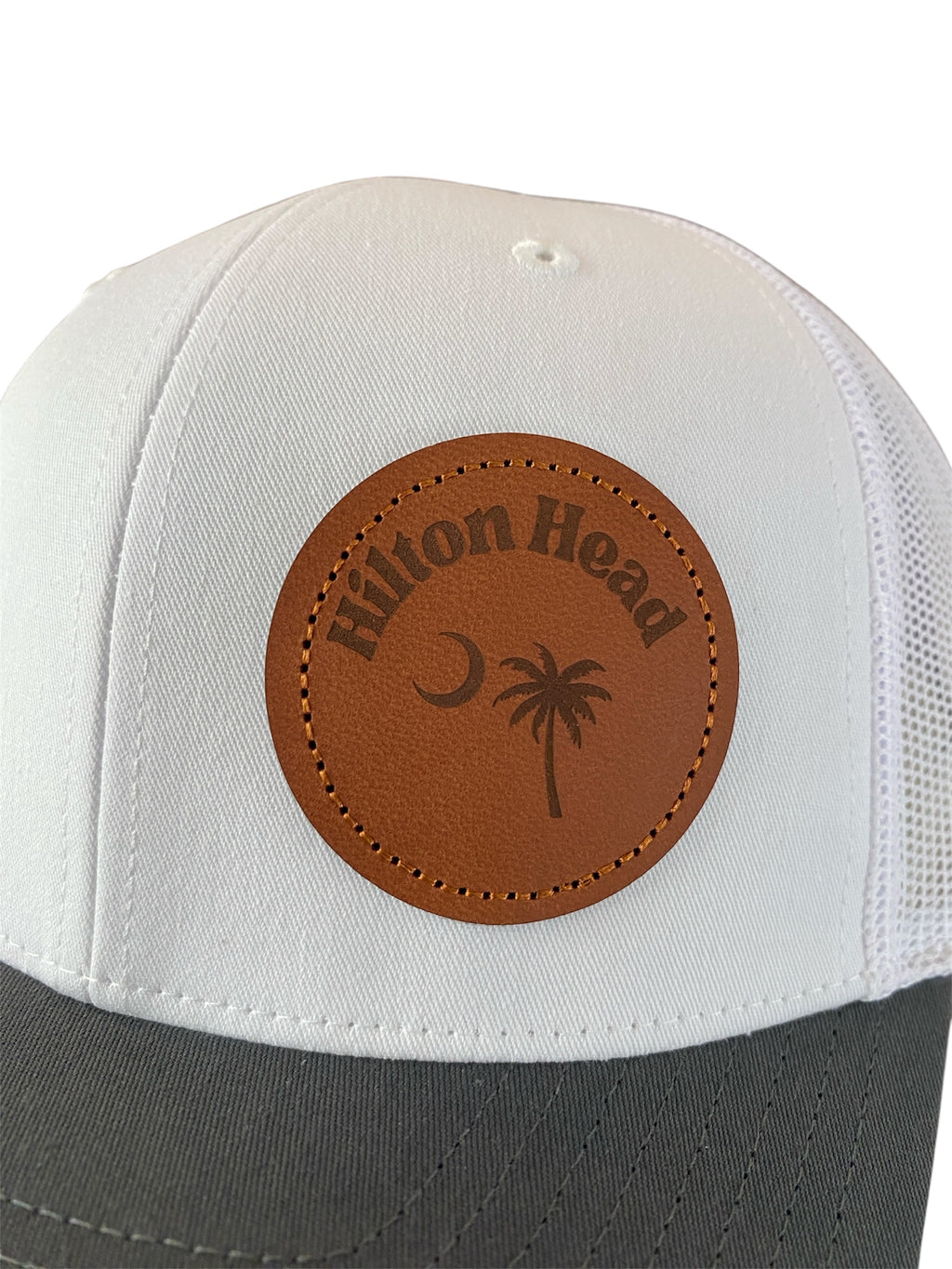 Leather Patch Hilton Head Cap in charcoal/white/white mesh