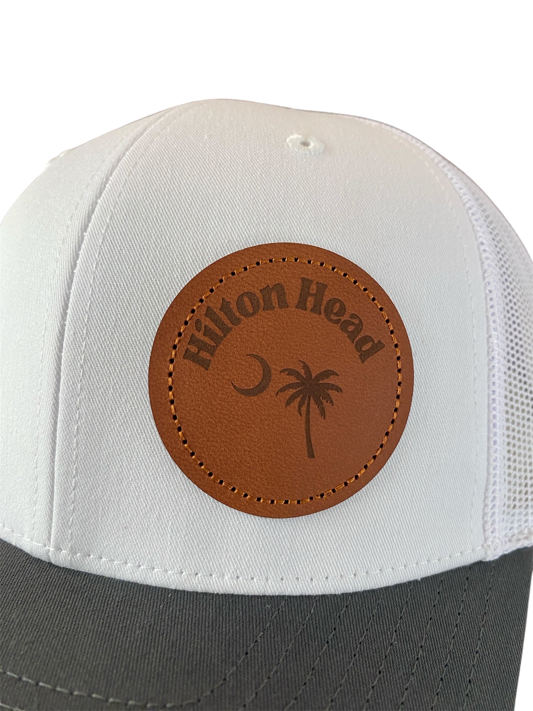 Leather Patch Hilton Head Cap in charcoal/white/white mesh
