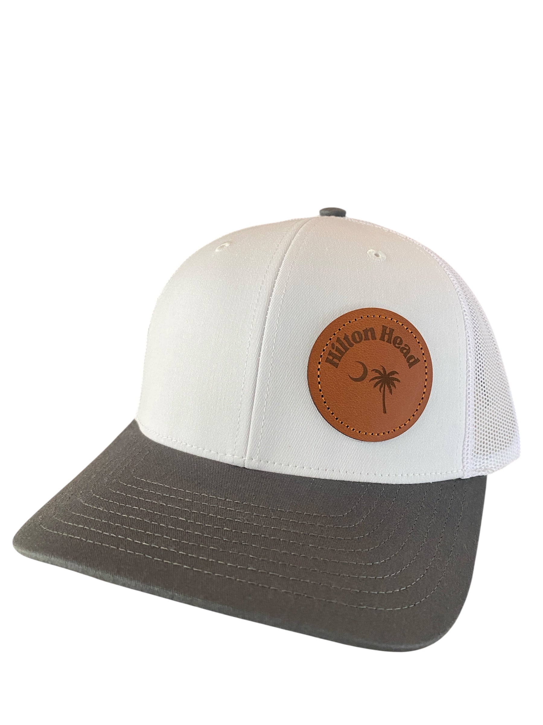 Leather Patch Hilton Head Cap in charcoal/white/white mesh