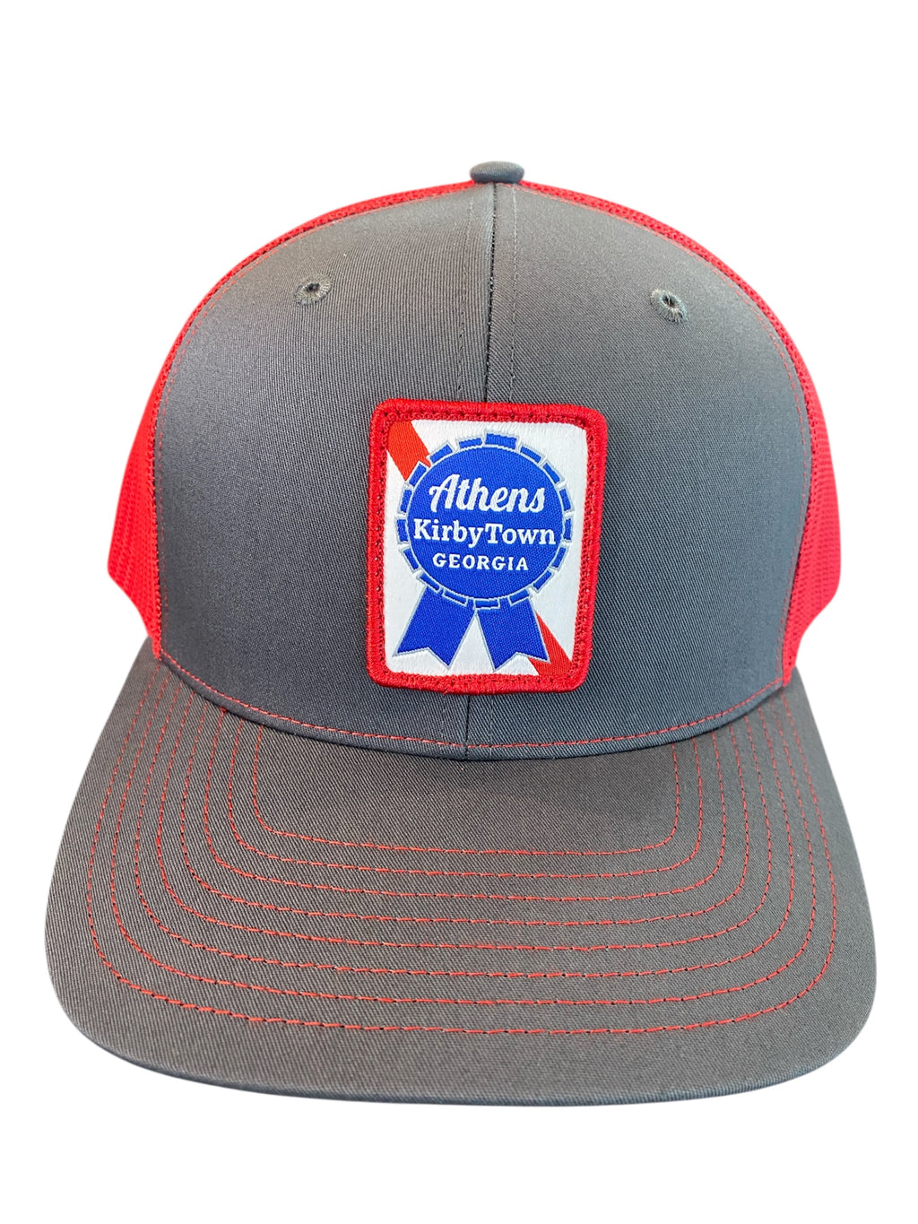 Woven Patch Athens Kirby Town Hat in gray/red mesh