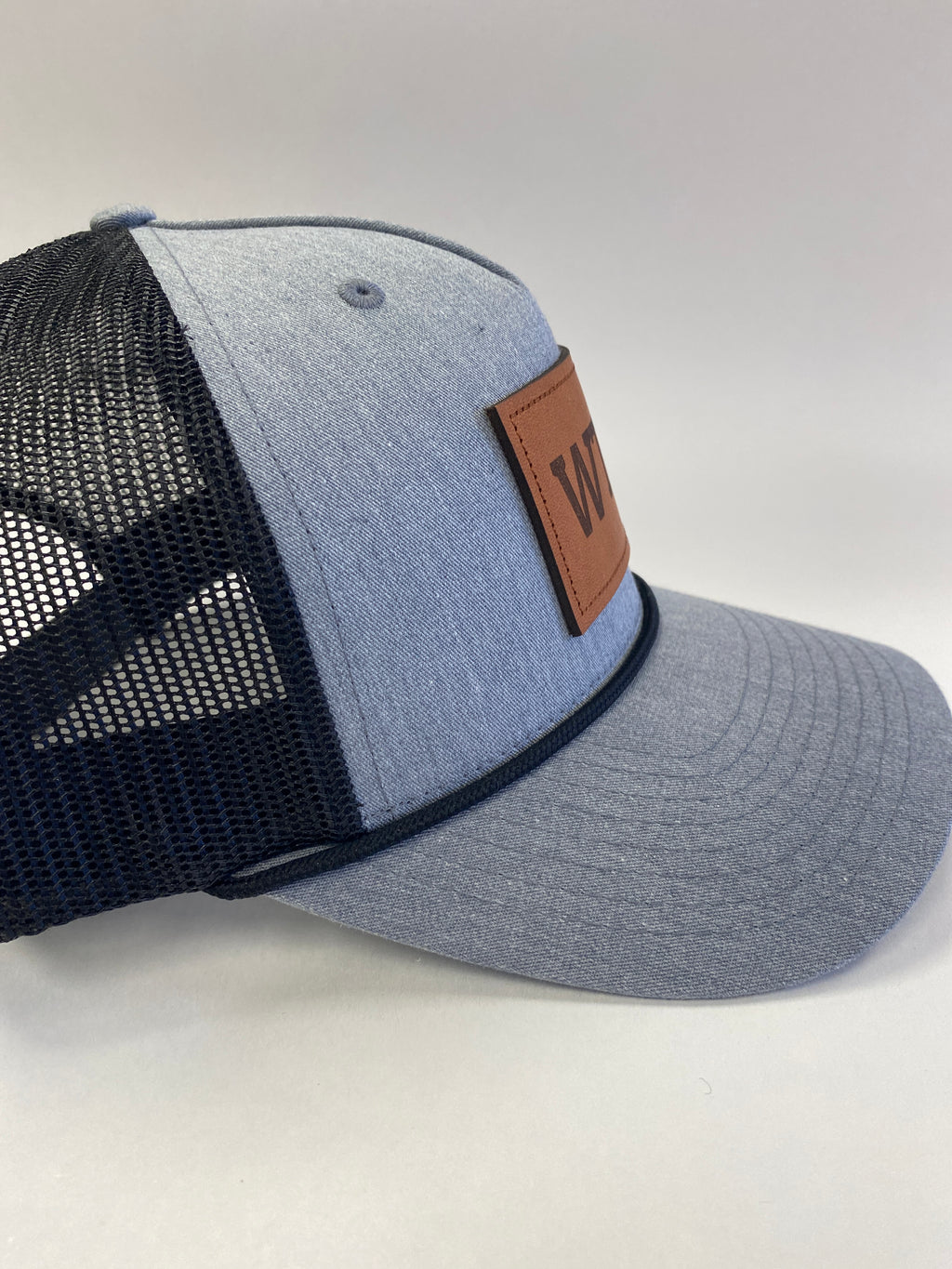 Leather Patch WTK Trucker Hat in black rope