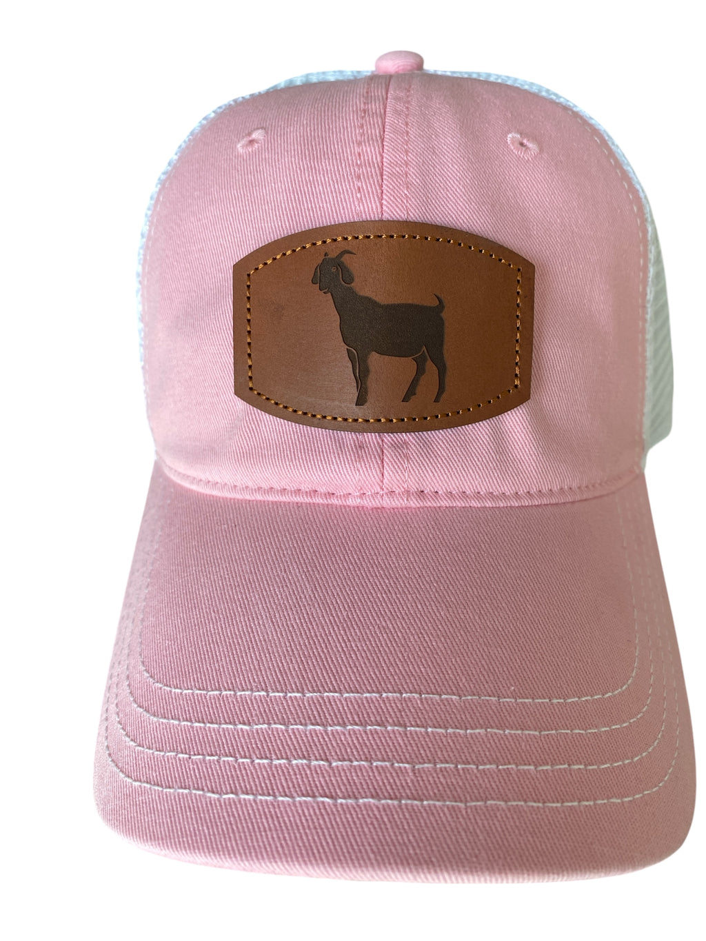 Unstructured Leather Patch goat hat in pink/white mesh