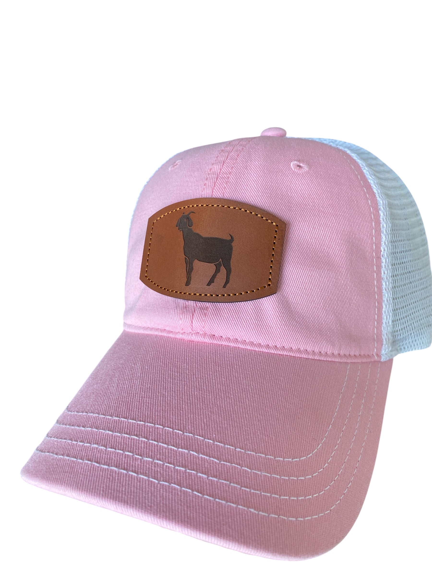 Unstructured Leather Patch goat hat in pink/white mesh