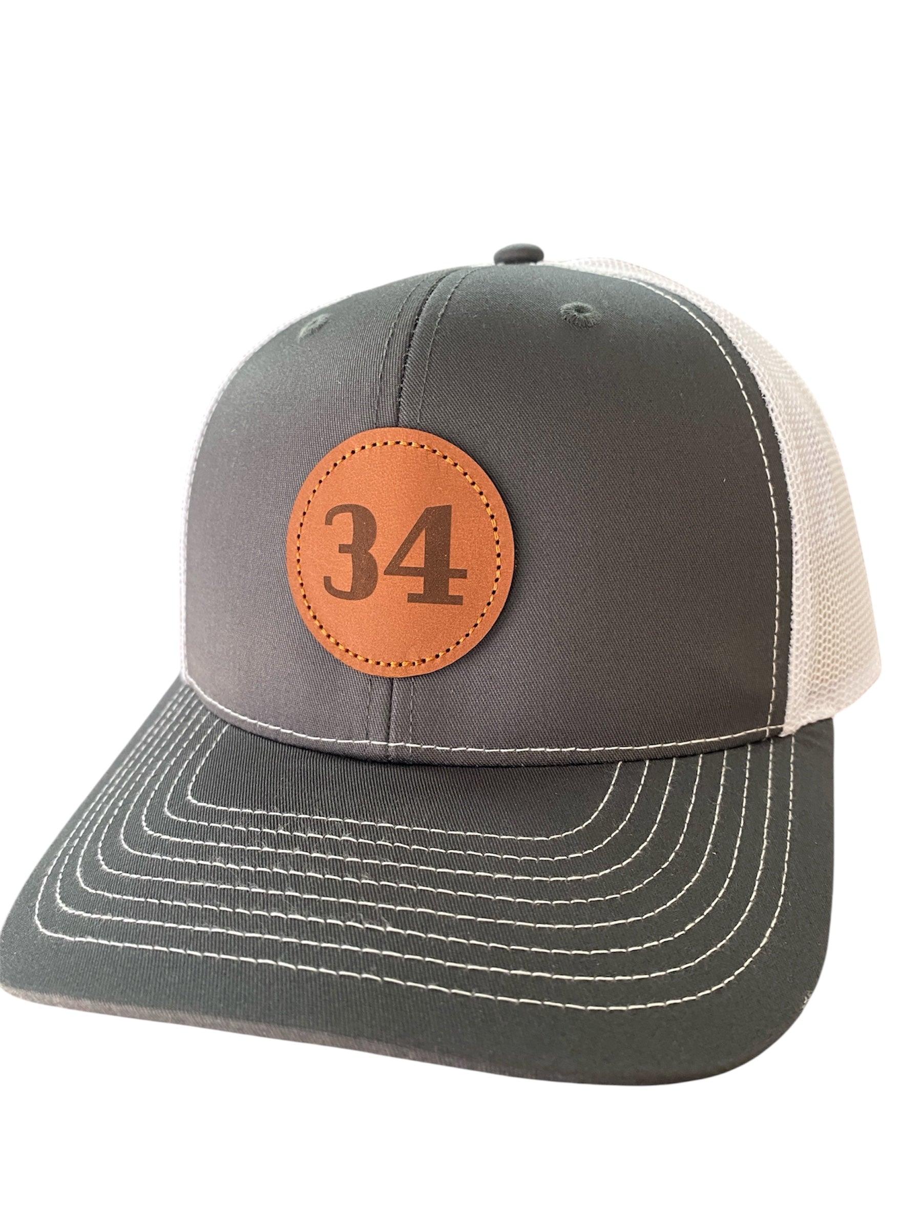 Leather Circle Patch 34 hat in charcoal/white mesh