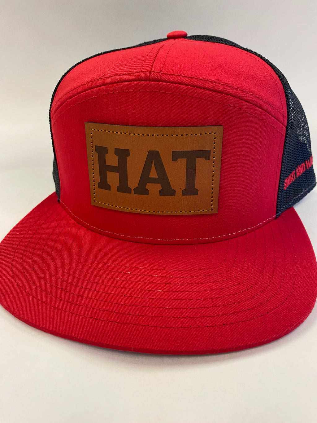 Richardson flat bill leather patch HAT in red and black