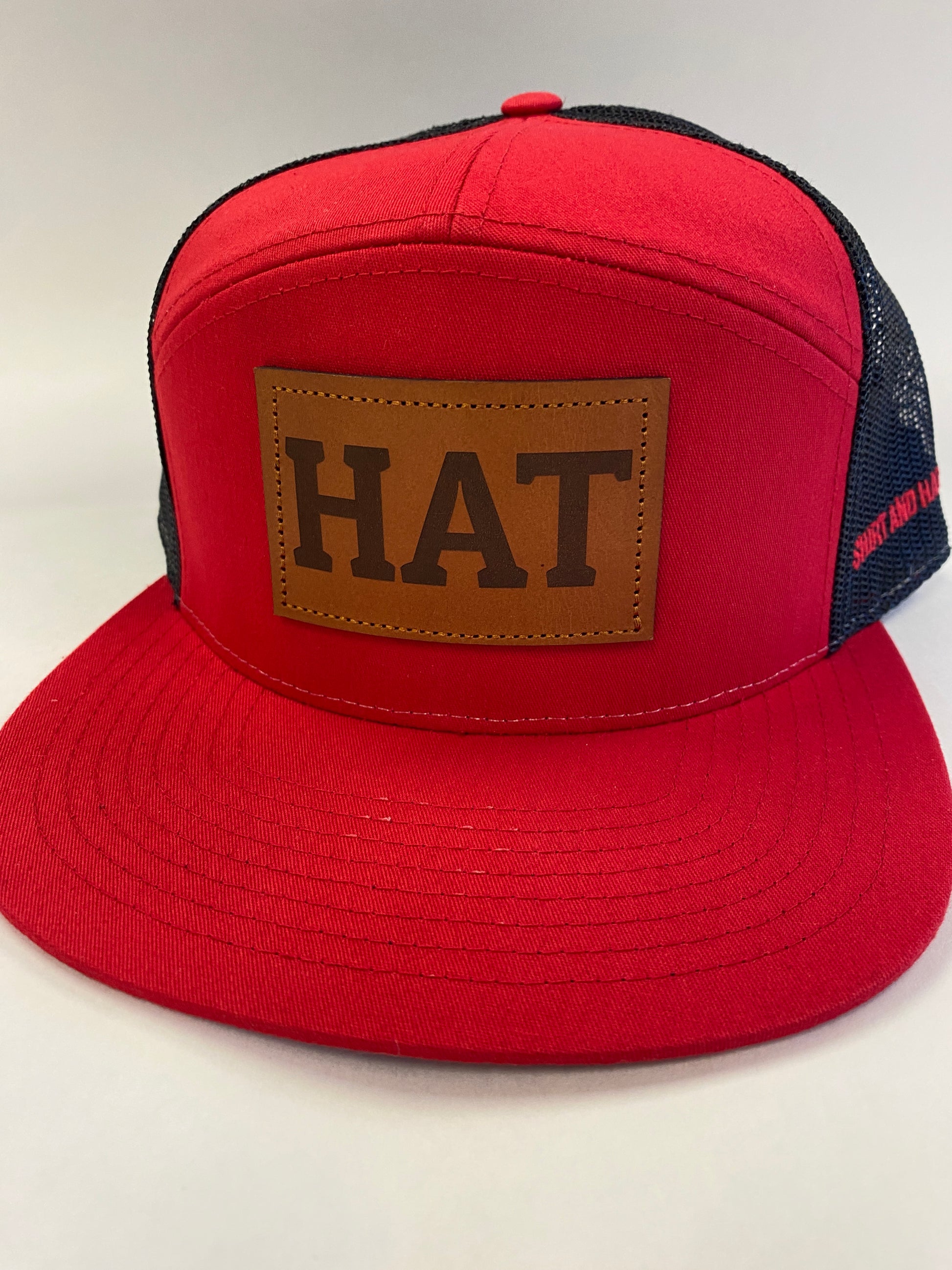 Richardson flat bill leather patch HAT in red and black