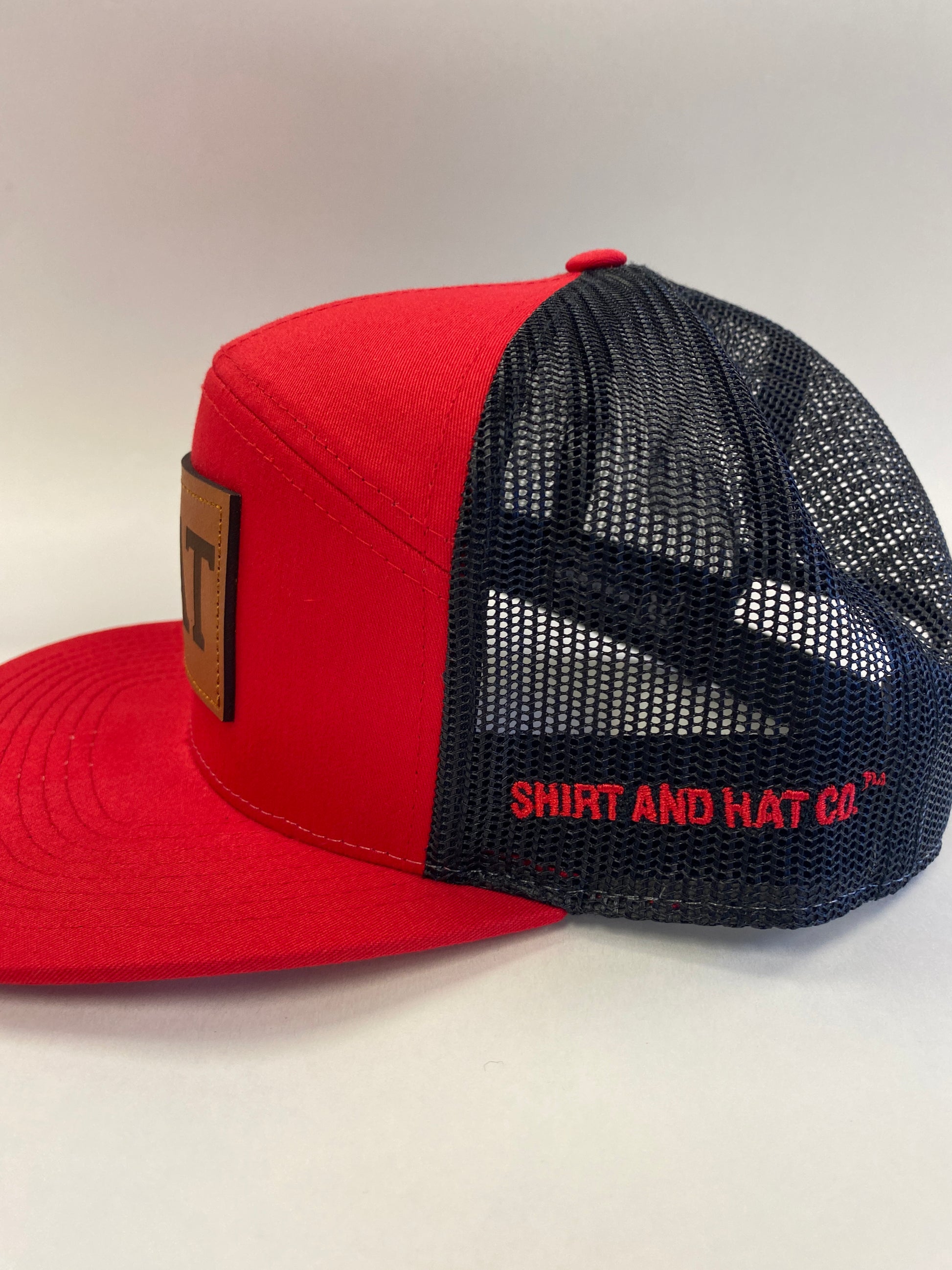 Richardson flat bill leather patch HAT in red and black