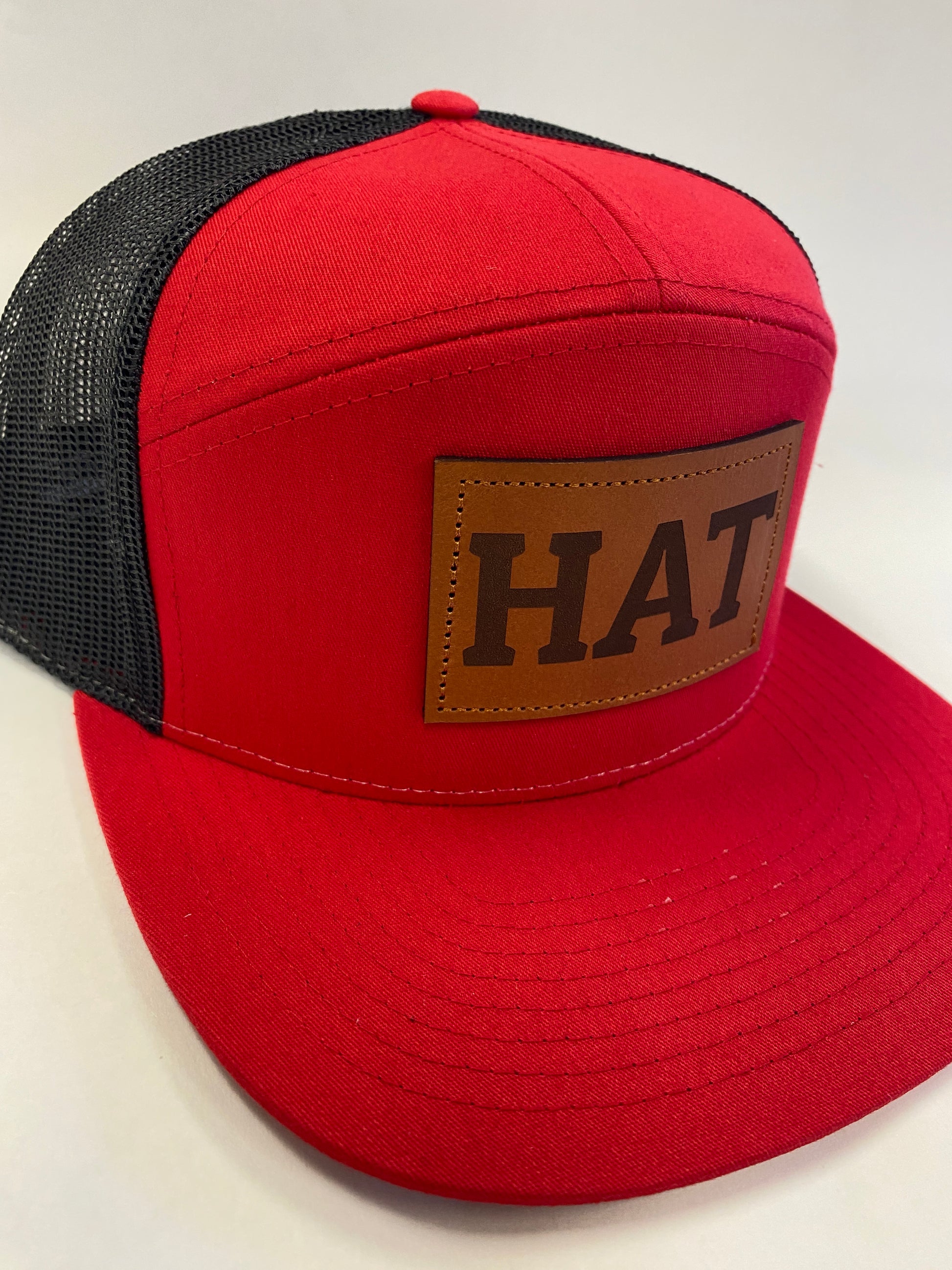 Richardson flat bill leather patch HAT in red and black