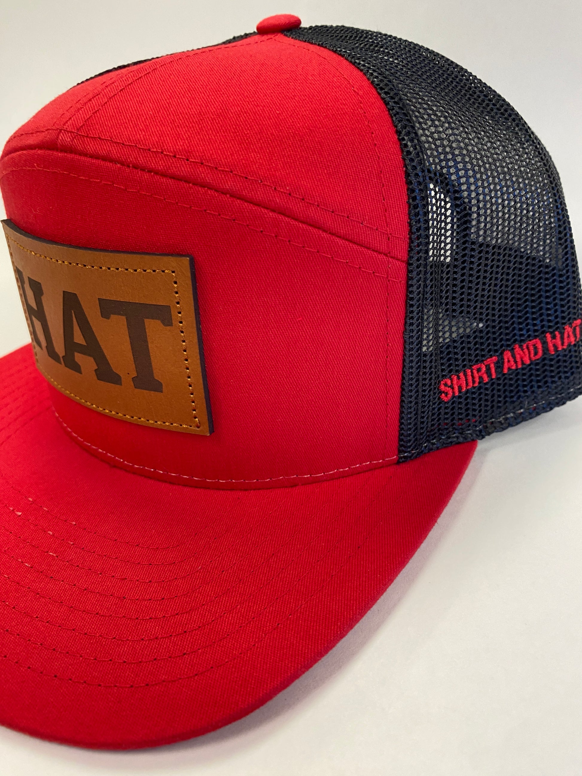 Richardson flat bill leather patch HAT in red and black