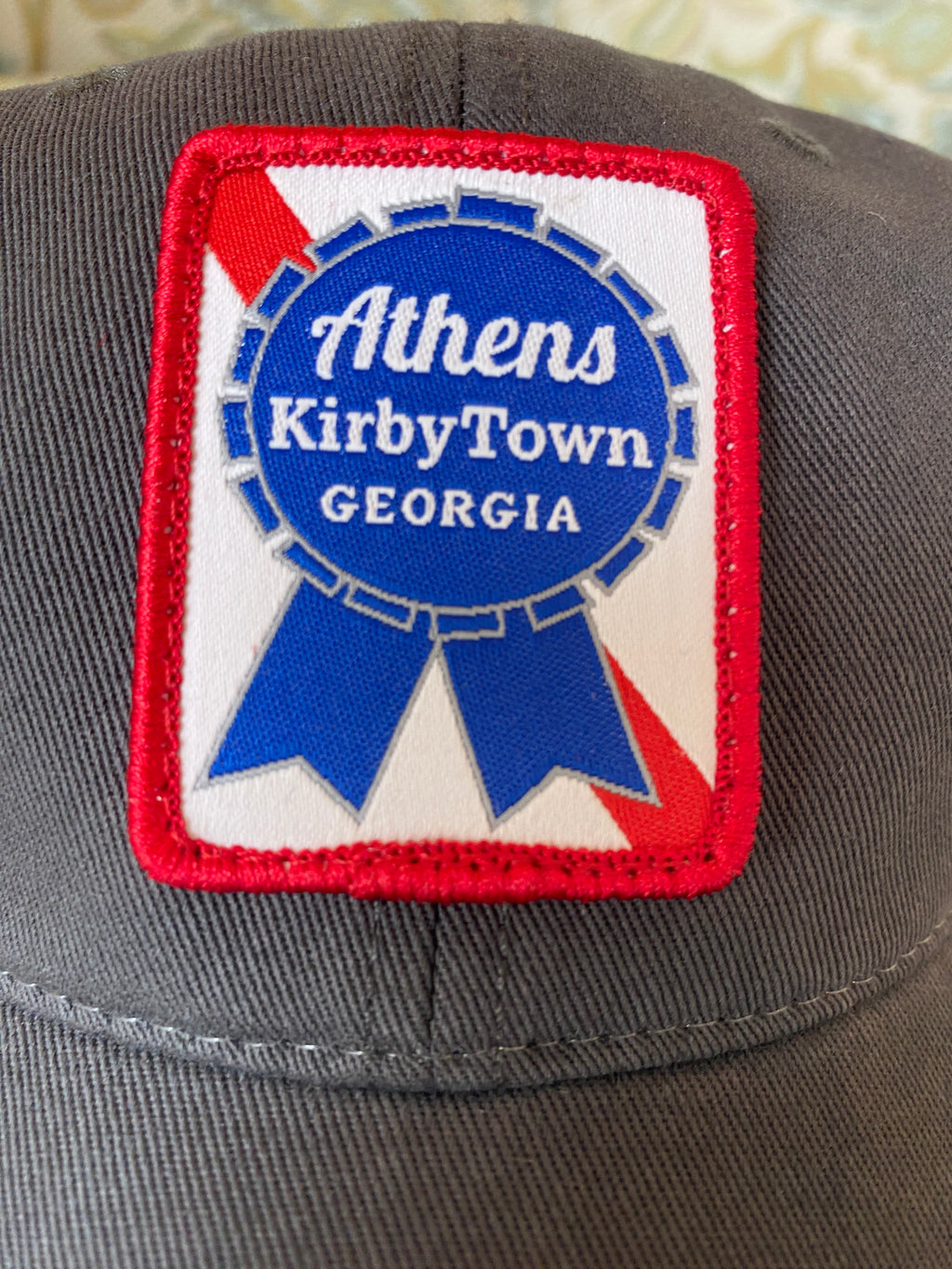 woven patch Athens Kirby Town unstructured hat in charcoal/white