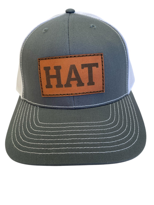 Leather Patch Trucker HAT hat in charcoal/white