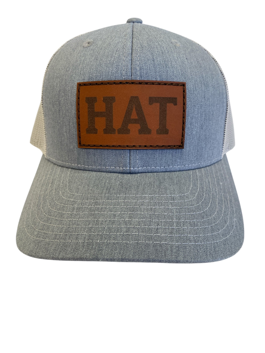 Leather Patch Trucker HAT in heather gray/light gray