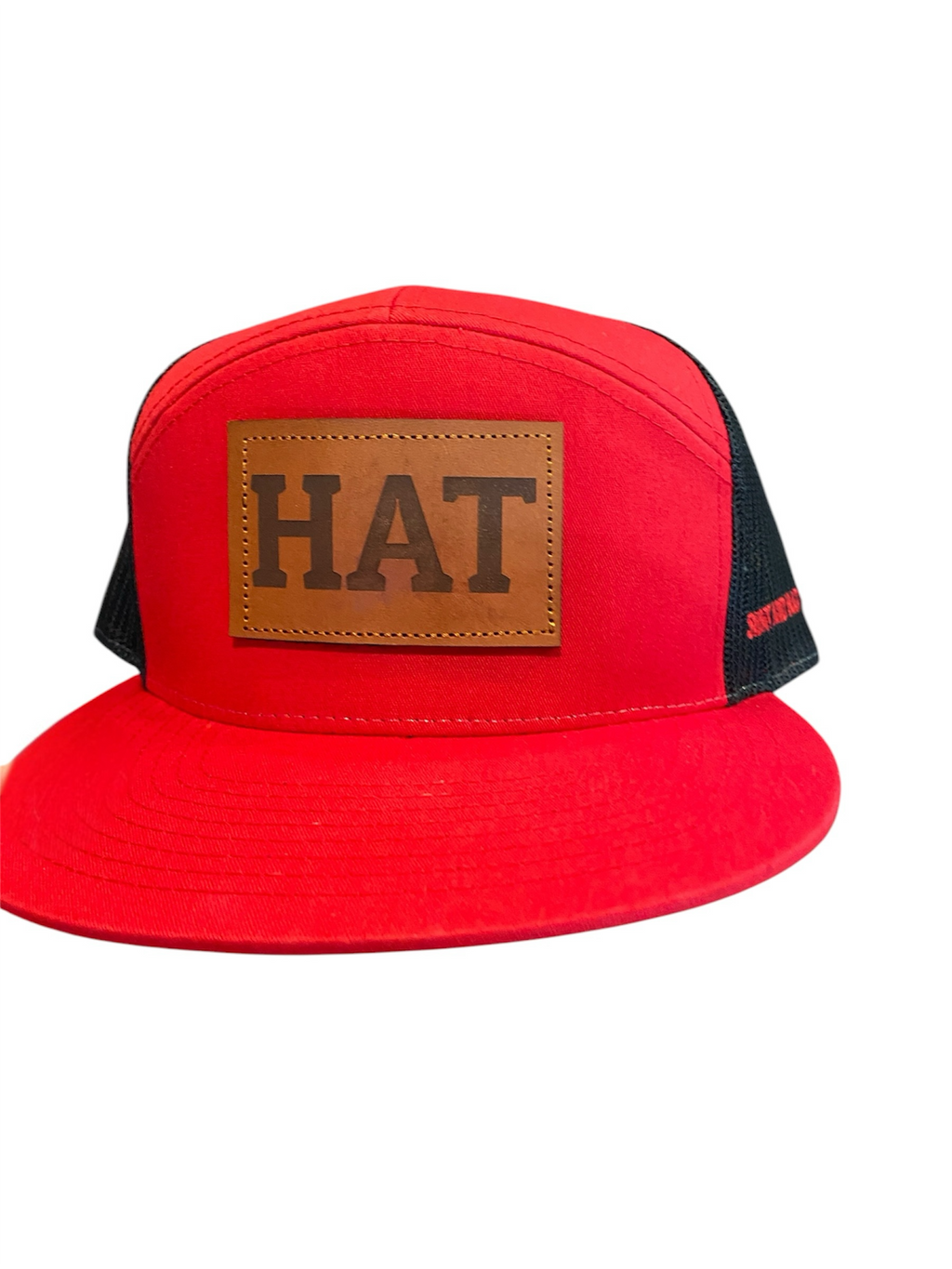 Richardson flat bill leather patch HAT in red and black