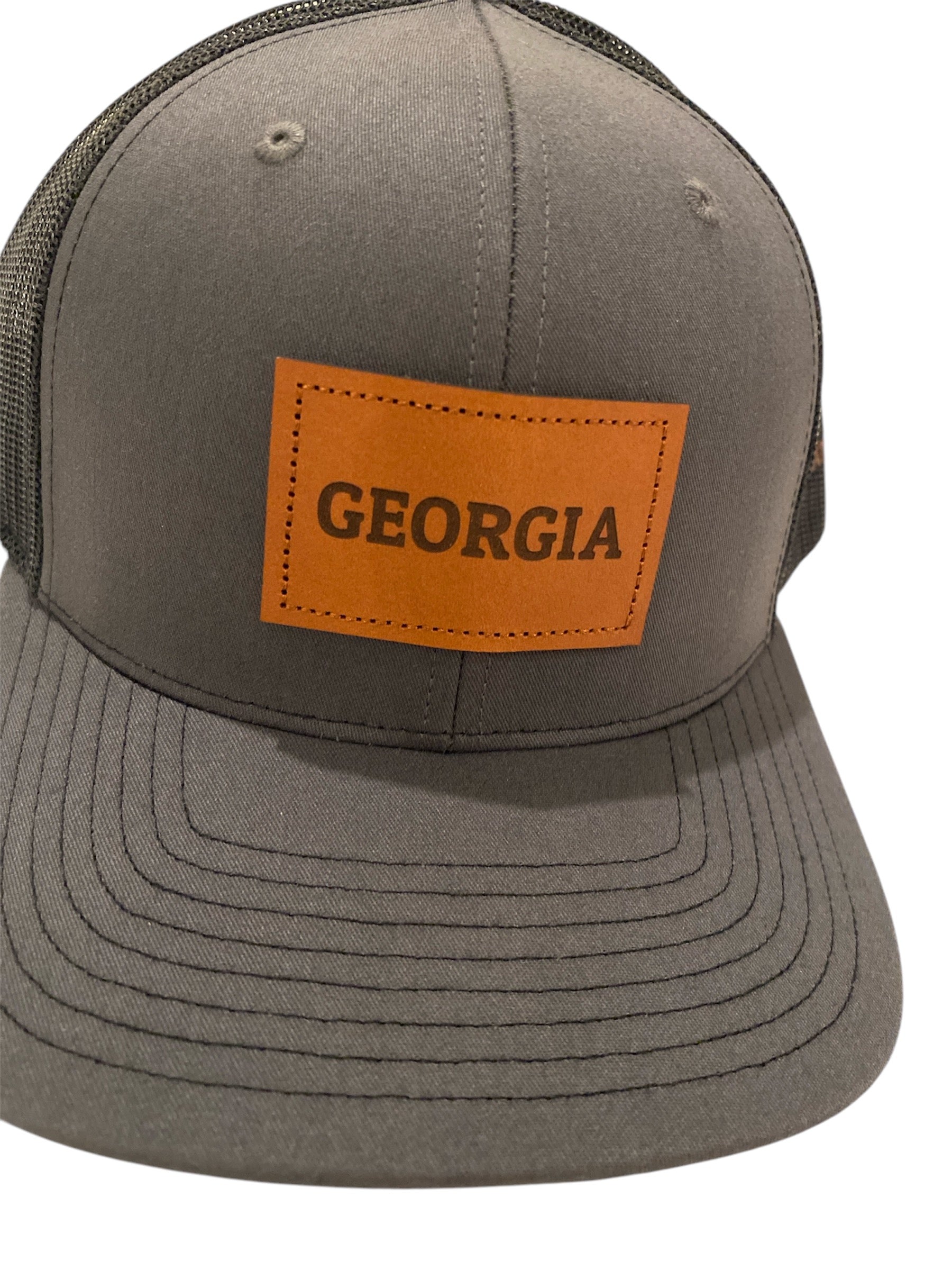 Leather Patch GEORGIA Trucker Hat in charcoal/black