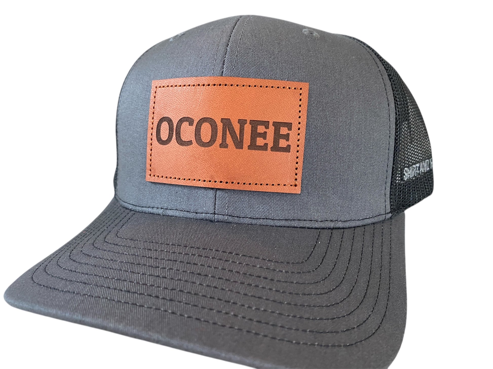Leather Patch OCONEE Trucker Hat in charcoal/black