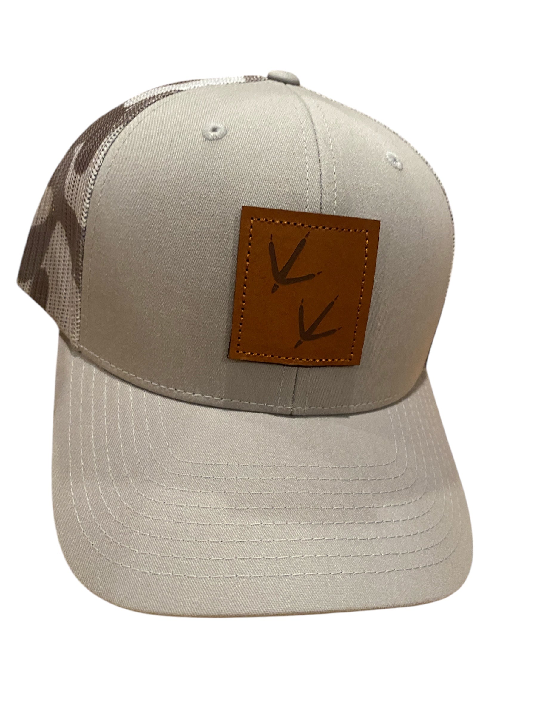 Leather Patch Turkey Tracks Trucker Hat with camo mesh